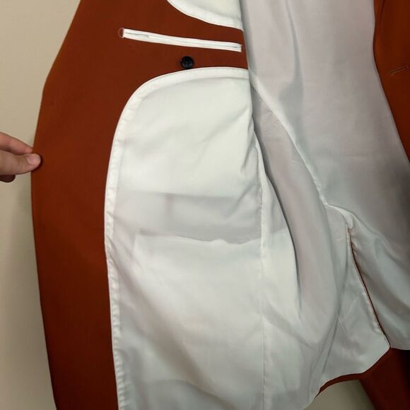 SuitShop Burnt Orange Slim Fit Stretch Suit Jacket Pants Set Size 43XL - Picture 6 of 14